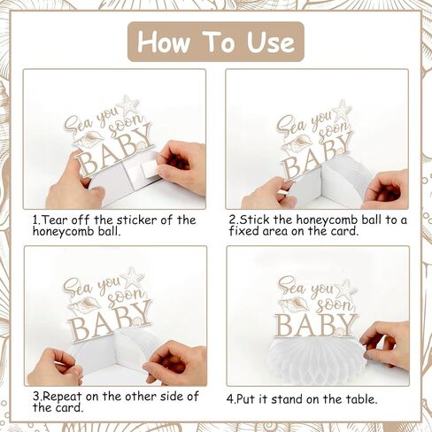 8 Pieces Boho Seashell Baby Shower Honeycomb Centerpieces - Seashell Sea You Soon Table Decorations, Double Sided Ocean Animals Table Toppers for Pregnancy Celebration Newborn Party in Saudi Arabia