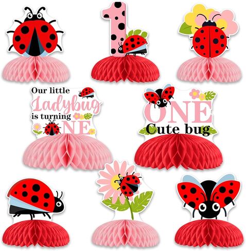 Our Little Ladybug Is Turning One Decorations – Pink Ladybug 1st Birthday Honeycomb Centerpiece Table Decorations Floral Wildflower Birthday Decor for Girls Sweet and Memorable Moments in Kuwait