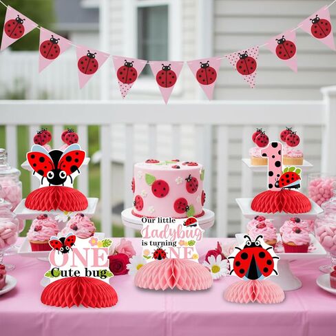 Our Little Ladybug Is Turning One Decorations – Pink Ladybug 1st Birthday Honeycomb Centerpiece Table Decorations Floral Wildflower Birthday Decor for Girls Sweet and Memorable Moments in Kuwait
