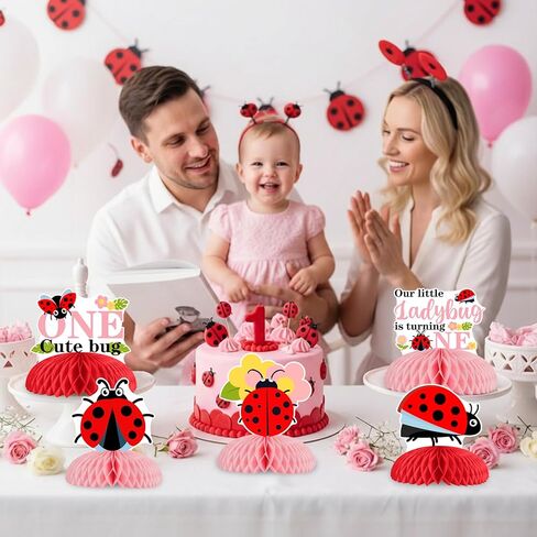 Our Little Ladybug Is Turning One Decorations – Pink Ladybug 1st Birthday Honeycomb Centerpiece Table Decorations Floral Wildflower Birthday Decor for Girls Sweet and Memorable Moments in Kuwait