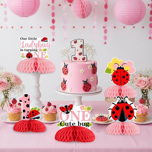 Our Little Ladybug Is Turning One Decorations – Pink Ladybug 1st Birthday Honeycomb Centerpiece Table Decorations Floral Wildflower Birthday Decor for Girls Sweet and Memorable Moments in Kuwait
