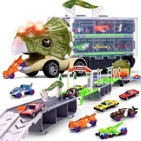 Dinosaur Truck Toys for Kids 3-5 5-7, 62-inches Dinosaur Trucks with 6 Cars, Birthday Gifts Dinosaur Toy for 3 4 5 6 7 Year Old Boy, Toddler Boy Toys in Saudi Arabia