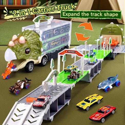 Dinosaur Truck Toys for Kids 3-5 5-7, 62-inches Dinosaur Trucks with 6 Cars, Birthday Gifts Dinosaur Toy for 3 4 5 6 7 Year Old Boy, Toddler Boy Toys in Saudi Arabia