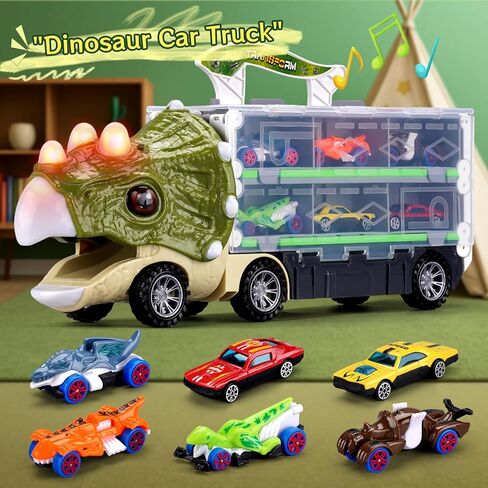 Dinosaur Truck Toys for Kids 3-5 5-7, 62-inches Dinosaur Trucks with 6 Cars, Birthday Gifts Dinosaur Toy for 3 4 5 6 7 Year Old Boy, Toddler Boy Toys in Saudi Arabia