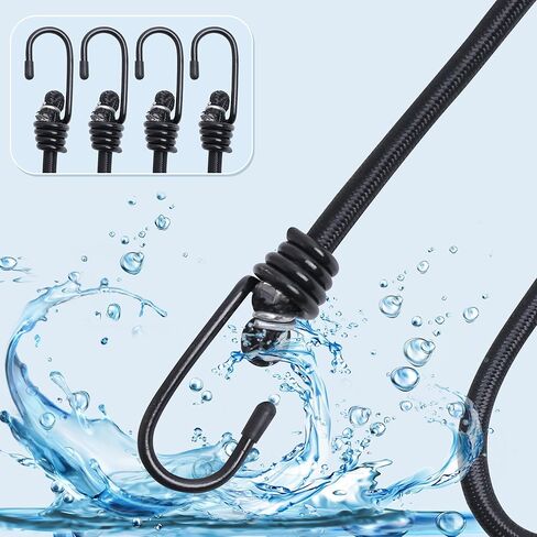 Bungee Cords with Hooks, Heavy Duty Outdoor Elastic Bungee Straps，Industrial Grade Bungee Rope for Securing Tarps/Luggage/Tents/Bikes/Garden Tidying 2 Pack 12inch (Black) in Saudi Arabia