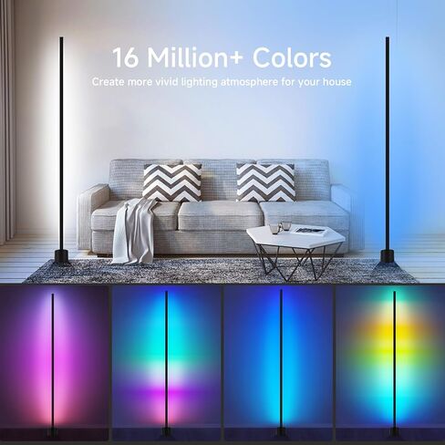 مصباح زاوية LED RGB مع مزامنة الموسيقى - 16 مليون لون إضاءة محيطة، تطبيق ذكي وجهاز تحكم عن بعد، مصباح أرضي مثالي لغرفة النوم وغرفة المعيشة وغرفة الألعاب in Kuwait
