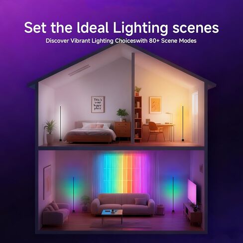 مصباح زاوية LED RGB مع مزامنة الموسيقى - 16 مليون لون إضاءة محيطة، تطبيق ذكي وجهاز تحكم عن بعد، مصباح أرضي مثالي لغرفة النوم وغرفة المعيشة وغرفة الألعاب in Kuwait