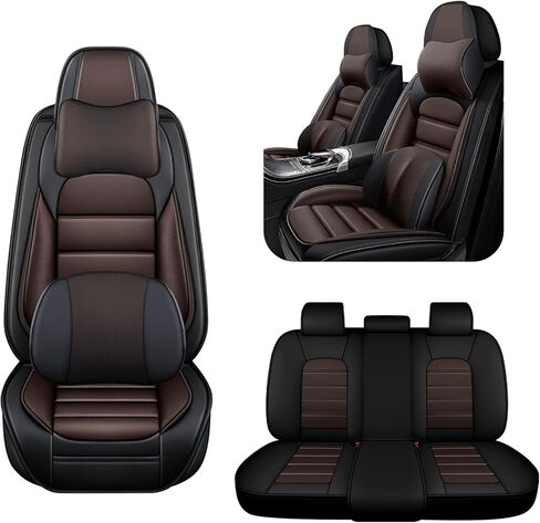 5 Car Seat Covers for Hyundai Santa Fe 2001-2026 Breathable Leather,Waterproof Car Seat Protectors with Comfort Headrest Pillows,Automotive Vehicle Cushion with Storage Pockets (Luxury,Brown) in Saudi Arabia