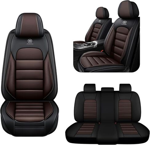5 Car Seat Covers for Hyundai Santa Fe 2001-2026 Breathable Leather,Waterproof Car Seat Protectors with Comfort Headrest Pillows,Automotive Vehicle Cushion with Storage Pockets (Luxury,Brown) in Saudi Arabia