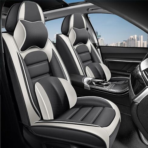 5 Car Seat Covers for Hyundai Santa Fe 2001-2026 Breathable Leather,Waterproof Car Seat Protectors with Comfort Headrest Pillows,Automotive Vehicle Cushion with Storage Pockets (Luxury,Brown) in Saudi Arabia