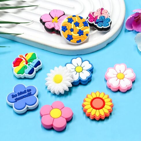Silicone Flower Focal Beads Bulk 50PCS Mixed Colorful Daisy Flower Sunflower Rose Tulip Focal Beads Floral Focals for Landyard/Pens/Necklace/Keychains/Bracelets Women Teens Gifts in Saudi Arabia