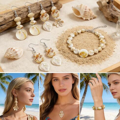 590+Pcs Ocean Beads for Bracelets Making Kit, Imitation Boho Ocean Beach Shell Bead Charms Starfish Beads Summer Sea Dangle Pendant for Jewelry Making Necklace Earring Bracelet Anklet DIY Craft in Saudi Arabia