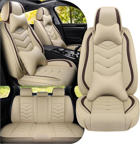 أغطية مقاعد السيارة مناسبة لسيارة Lexus rx 300 2000-2026، أغطية مقاعد رياضية أنيقة، غطاء مقعد السيارة مصنوع من جلد نابا الفاخر المقاوم للماء. (مجموعة كاملة مع وسادة/بيج) in Kuwait