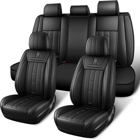 AWUI لأغطية مقاعد Ford F150 2000-2026 مجموعة كاملة، جلد نابا مقاوم للماء، مقاوم للخدش، تغطية كاملة 360 درجة، أغطية مقاعد سيارة مضادة للانزلاق وسهلة التنظيف (5 مقاعد، أسود) in Kuwait