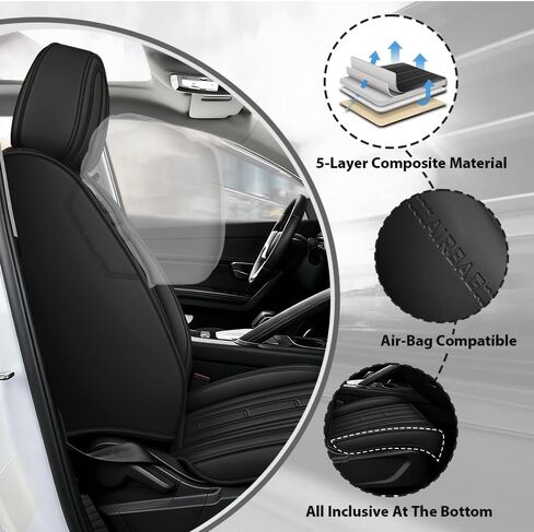 AWUI لأغطية مقاعد Ford F150 2000-2026 مجموعة كاملة، جلد نابا مقاوم للماء، مقاوم للخدش، تغطية كاملة 360 درجة، أغطية مقاعد سيارة مضادة للانزلاق وسهلة التنظيف (5 مقاعد، أسود) in Kuwait