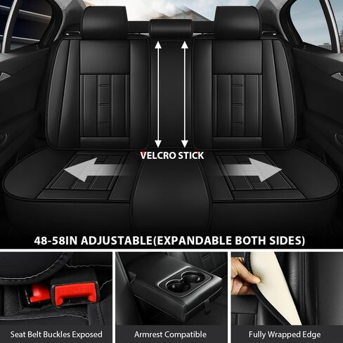 AWUI لأغطية مقاعد Ford F150 2000-2026 مجموعة كاملة، جلد نابا مقاوم للماء، مقاوم للخدش، تغطية كاملة 360 درجة، أغطية مقاعد سيارة مضادة للانزلاق وسهلة التنظيف (5 مقاعد، أسود) in Kuwait