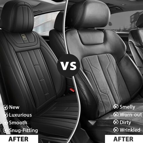 AWUI لأغطية مقاعد Ford F150 2000-2026 مجموعة كاملة، جلد نابا مقاوم للماء، مقاوم للخدش، تغطية كاملة 360 درجة، أغطية مقاعد سيارة مضادة للانزلاق وسهلة التنظيف (5 مقاعد، أسود) in Kuwait
