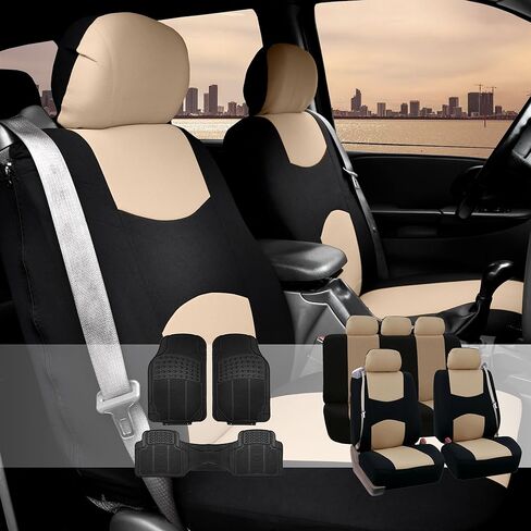 FH Group All-Purpose Built-in Seatbelt Seat Covers Full Set – Universal Fit for Cars Trucks & SUVs Beige in Kuwait