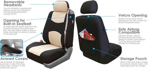 FH Group All-Purpose Built-in Seatbelt Seat Covers Full Set – Universal Fit for Cars Trucks & SUVs Beige in Kuwait