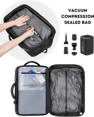 Vacuum Seal Travel Backpack 60L Expandable Air Compression System, Water Resistant Airline Approved Carry-On Suitcase Luggage, Black - Vacuum Pump Included in Saudi Arabia