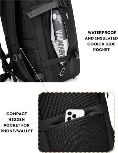 Vacuum Seal Travel Backpack 60L Expandable Air Compression System, Water Resistant Airline Approved Carry-On Suitcase Luggage, Black - Vacuum Pump Included in Saudi Arabia