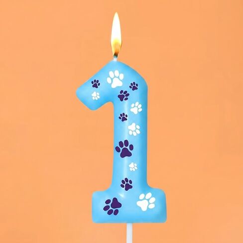 Number 1 Blue Dog Paw Birthday Candles Birthday Cake Topper Blue Dog Paw Print Themed Numeral Birthday Candles for Boy Girl Dog Paw Birthday Decoration Blue Dog Party Supplies in Kuwait