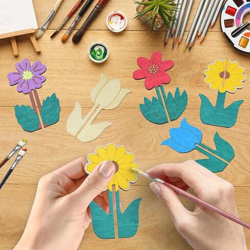 Wooden Flowers for Crafts, DIY 3D Wood Crafts Paintable Flower Craft Ornaments: Spring-Themed Slices to Paint, Unfinished Wood Cutouts for Kids & Adults Decorations​(32 Flower) in Saudi Arabia