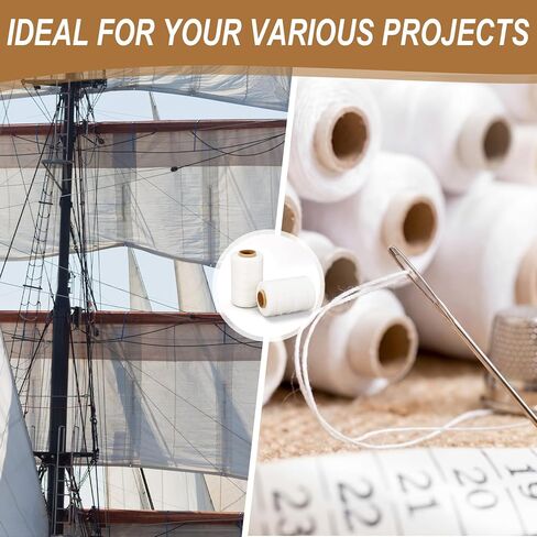 6 Pack 9-Ply Waxed Twine 160 LBS Tensile Strength 656 Feet Per Roll Polyester Wax Lacing Cord Heavy Duty Twine String Cable for Indoor Outdoor Garden Tie Down Use(White) in Kuwait