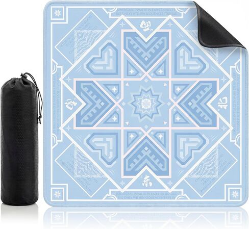 Mahjong Mat with Black Carrying Bag, 32.4 x 32.4 Inch American Mahjong Mat for Table, Non-Slip Waterproof Noise Reduction Gaming Mat for Mahjong, Board Games, Card Games and Gifts（Blue） in Saudi Arabia