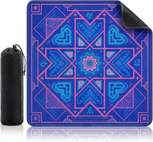Mahjong Mat with Black Carrying Bag, 32.4 x 32.4 Inch American Mahjong Mat for Table, Non-Slip Waterproof Noise Reduction Gaming Mat for Mahjong, Board Games, Card Games and Gifts（Blue） in Saudi Arabia