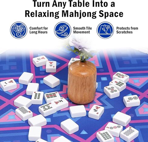 Mahjong Mat with Black Carrying Bag, 32.4 x 32.4 Inch American Mahjong Mat for Table, Non-Slip Waterproof Noise Reduction Gaming Mat for Mahjong, Board Games, Card Games and Gifts（Blue） in Saudi Arabia