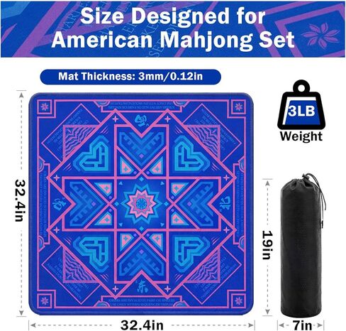 Mahjong Mat with Black Carrying Bag, 32.4 x 32.4 Inch American Mahjong Mat for Table, Non-Slip Waterproof Noise Reduction Gaming Mat for Mahjong, Board Games, Card Games and Gifts（Blue） in Saudi Arabia