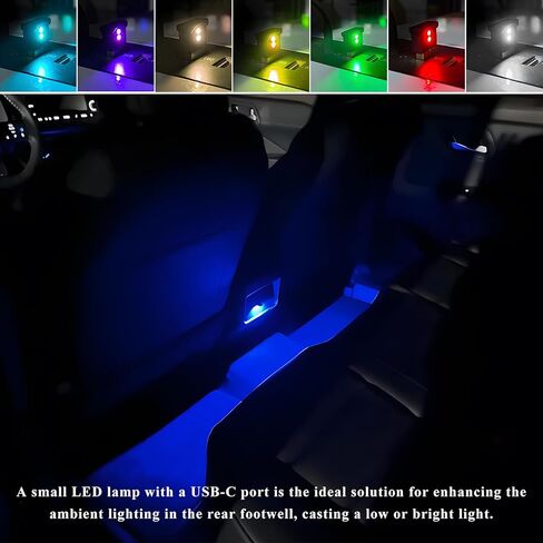 2 PCS USB Type C LED Ambient Light, 8 Colors RGB LED Car Atmosphere Lamp Adjustable Brightness Light, 5V Plug-in USB Ambient Lamp Interior Decoration for Vehicle Home Office in Saudi Arabia