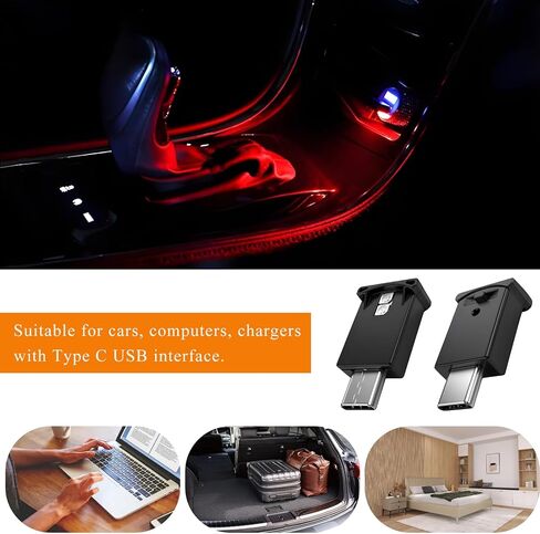 2 PCS USB Type C LED Ambient Light, 8 Colors RGB LED Car Atmosphere Lamp Adjustable Brightness Light, 5V Plug-in USB Ambient Lamp Interior Decoration for Vehicle Home Office in Saudi Arabia