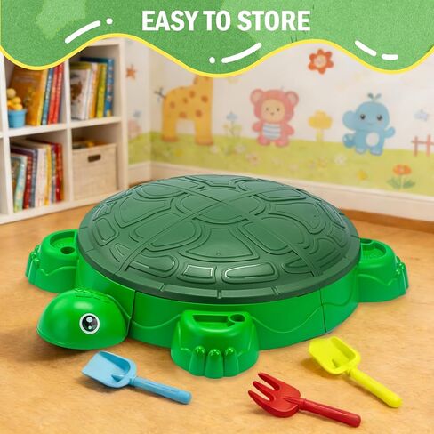 Turtle Sandbox with Lid & Beach Toys Set, 38" Kids Sandbox for Toddlers 3-8, Indoor Outdoor Sensory Play Sand Box with Cover, Summer Gift for Ages 3-8 in Saudi Arabia