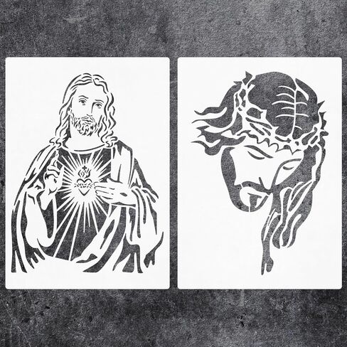 2pcs A4 Size Reusable Christians Religious Jesus Christ Painting Stencil Easter Christmas Holidays Decorate for DIY Art Craft Drawing Spraying on Wall Fabric Cloth Bag Every Surfaces in Kuwait
