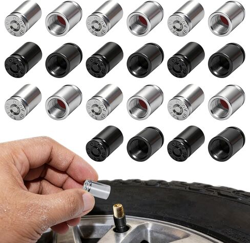 Bullet Valve Stem Caps, Aluminum Anti-Corrosion Tire Valve Caps with O-Ring Seal, Universal Fit for Cars Trucks SUVs Motorcycles Bicycles, Rust Proof TPMS Safe Screw-On Cover, 20 Pack (Black & Silver) in Saudi Arabia