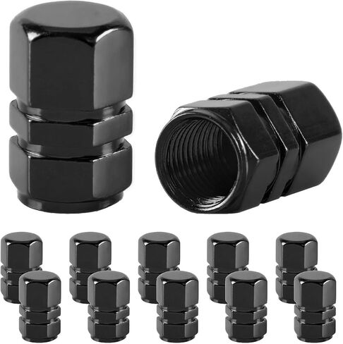 12Pc Tire Valve Stem Caps, Aluminum Tire Valve Cap Set,Universal Stem Covers for Cars Trucks Motorcycles and Bikes(Black) in Kuwait