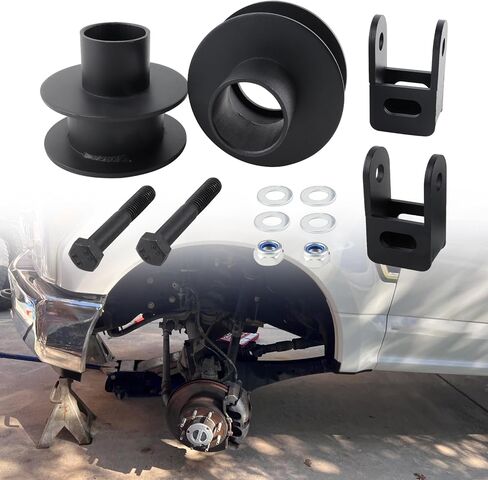 3" Front Leveling Lift Kit Fit for 2005-2023 F250 F350 Super Duty 4WD Ford 3" Front Coil Spring Spacers + Shock Extenders + Grade 10.9 High-Strength Bolts Aluminum Forged in Saudi Arabia