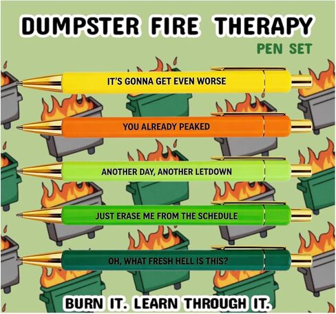 مجموعة أقلام حبر جاف من Jxueych Dumpster Fire Therapy، أقلام حبر جاف ومضحكة مع أقوال - ملحقات مكتبية مرحة للعاملين في المكاتب، وهدايا زملاء العمل، ومحبي الفكاهة البالغين in Kuwait