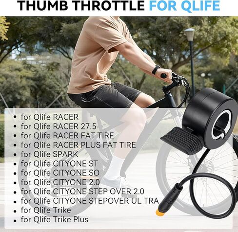 دواسة Jerbor Thumb Throttle لـ Qlife Racer/Racer 27.5/Racer Fat Tyre/Racer Plus Fat Tyre/Spark/Cityone ST/SO/2.0/Step Over 2.0/Stepover Ul Tra/Trike/Trike Plus، وحدة تحكم خنق الإبهام لدراجة Qlife الإلكترونية in Kuwait