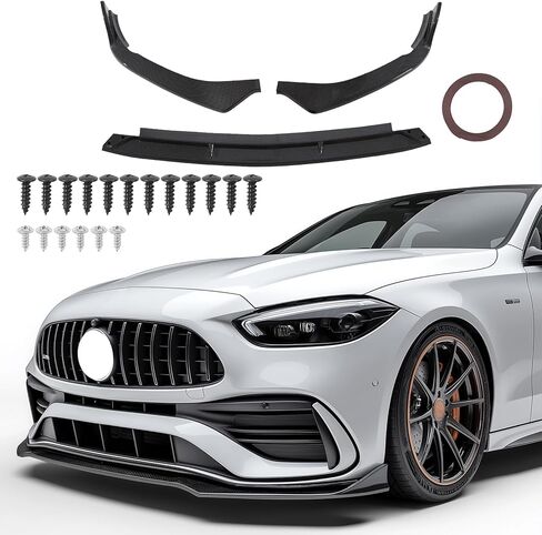 Front Bumper Lip Splitter Spoiler Compatible with Mercedes C-Class C300/C43/W206 2022-2025（AMG Line Model Only）, Carbon Fiber Painted, 3pcs, in Kuwait