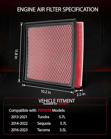 فلتر هواء محرك EVIL ENERGY، متوافق مع Toyota 2013-2021 Tundra، 2014-2022 Sequoia، 2016-2023 Tacoma، استبدل CA11895 in Kuwait