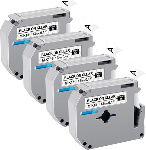 M-K131 Clear Label Tape Compatible with Brother P Touch M Tape MK131 M131 12mm 0.47 for Brother PTouch PT-90, PT-M95, PT-45, PT-65 Label Maker, 4 Pack in Saudi Arabia