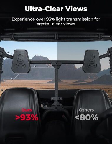 KEMIMOTO UTV Rear Windshield, Back Window Double Sided Hardened & Pre-installed Compatible with Hisun 500/700|Coleman 500/700|2015+ Massimo MSU 500/700|Cub Cadet 500/700|Axis 500/700|Bennche 500/700 in Kuwait
