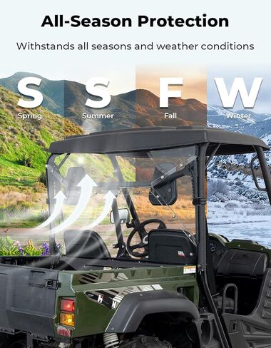 KEMIMOTO UTV Rear Windshield, Back Window Double Sided Hardened & Pre-installed Compatible with Hisun 500/700|Coleman 500/700|2015+ Massimo MSU 500/700|Cub Cadet 500/700|Axis 500/700|Bennche 500/700 in Kuwait