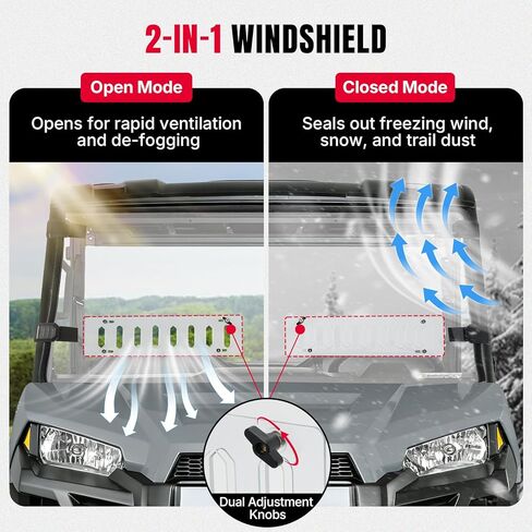Oumurs Vented Front Windshield Fit for Polaris Ranger Midsize 570/500 SP/Crew (2015-2025), Scratch-Resistant PC UTV Front Window Compatible with Ranger ETX EV Accessories (Not Fit Full Size) in Kuwait
