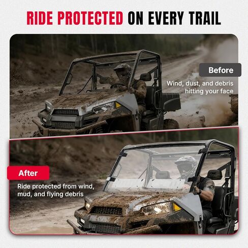 Oumurs Vented Front Windshield Fit for Polaris Ranger Midsize 570/500 SP/Crew (2015-2025), Scratch-Resistant PC UTV Front Window Compatible with Ranger ETX EV Accessories (Not Fit Full Size) in Kuwait
