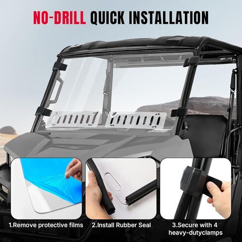 Oumurs Vented Front Windshield Fit for Polaris Ranger Midsize 570/500 SP/Crew (2015-2025), Scratch-Resistant PC UTV Front Window Compatible with Ranger ETX EV Accessories (Not Fit Full Size) in Kuwait