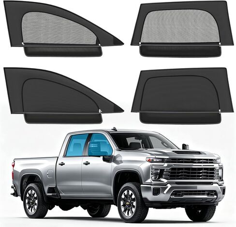 مظلة جانبية للنافذة 2 في 1 وشاشة للحشرات لسيارة دودج رام 1500 2500 3500 2019-2026، تصميم بسحاب مع طبقات شبكية ونسيج أكسفورد، خصوصية معتمة وحماية من الحشرات، 4 قطع in Kuwait